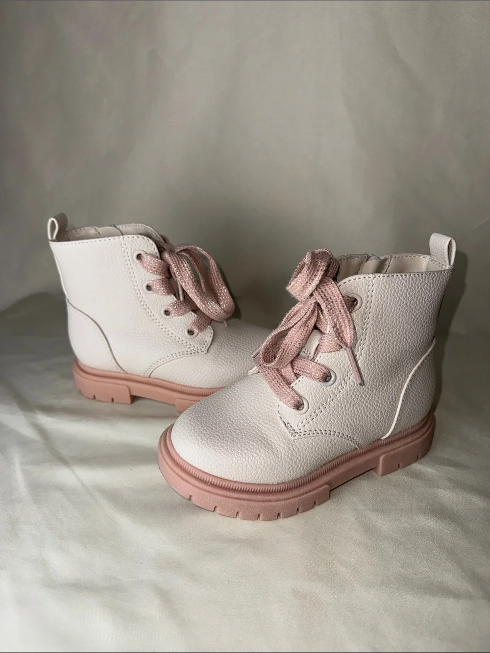 Cat & Jack Cream and Pink Girls Lace-Up Ankle Boots